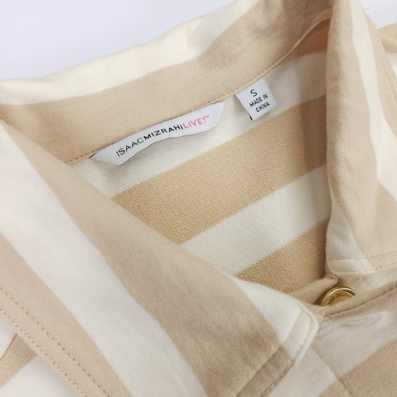 Isaac Mizrahi Cream Tan Stripe Cotton Sweater Blazer Sz S - Picture 7 of 14